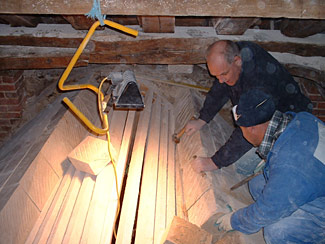 Finishing chalk brickwork, from above Finishing chalk brickwork, from above